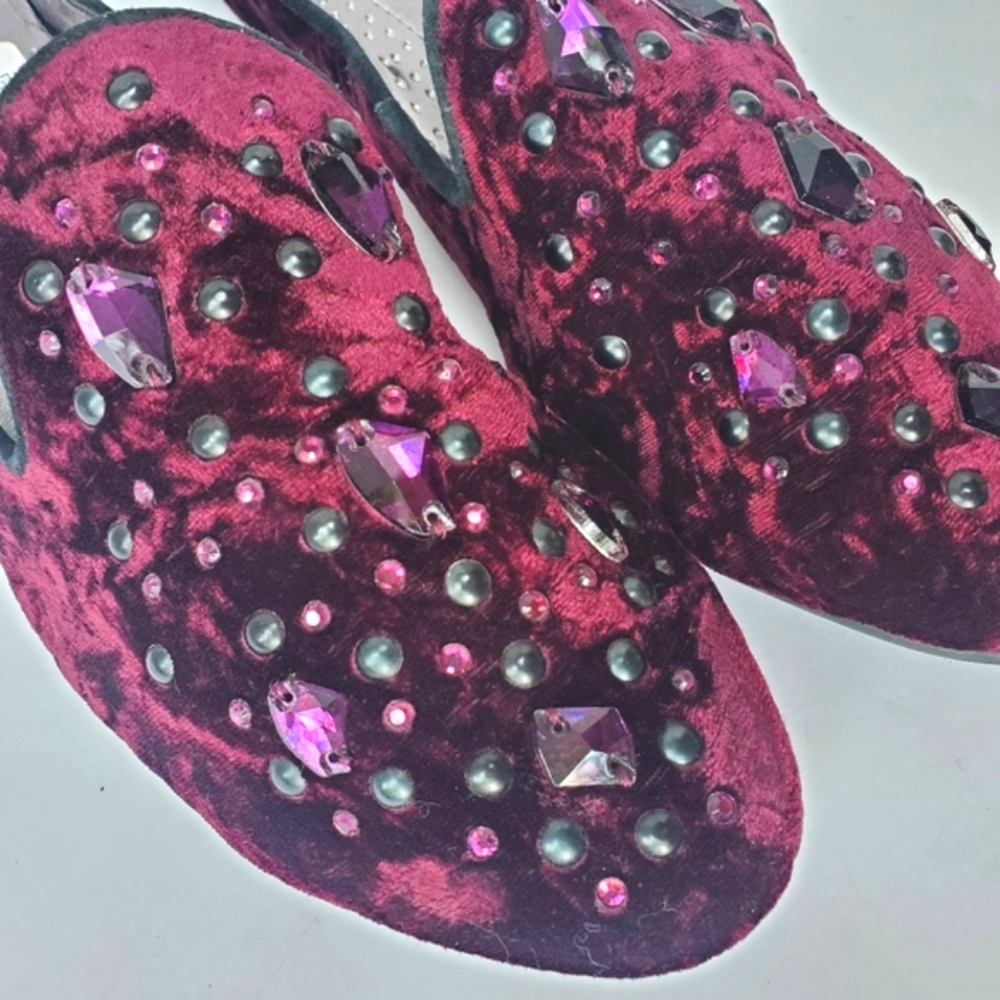 Donald J Pliner Mule Jeweled Burgundy Velvet  Slip On Flat BAZSP-VR